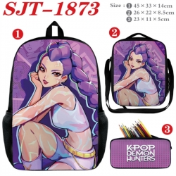 K-Pop:Demon Hunters Anime nylon canvas backpack pencil case crossbody bag three piece set 45x33x14cm
