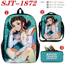 K-Pop:Demon Hunters Anime nylon canvas backpack pencil case crossbody bag three piece set 45x33x14cm