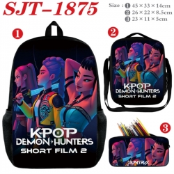K-Pop:Demon Hunters Anime nylon canvas backpack pencil case crossbody bag three piece set 45x33x14cm
