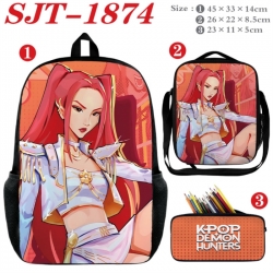 K-Pop:Demon Hunters Anime nylon canvas backpack pencil case crossbody bag three piece set 45x33x14cm