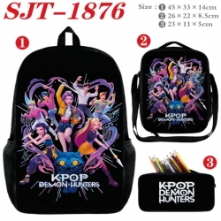 K-Pop:Demon Hunters Anime nylon canvas backpack pencil case crossbody bag three piece set 45x33x14cm