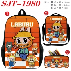 Labubu Anime nylon canvas backpack pencil case crossbody bag three piece set 45x33x14cm