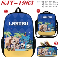 Labubu Anime nylon canvas backpack pencil case crossbody bag three piece set 45x33x14cm