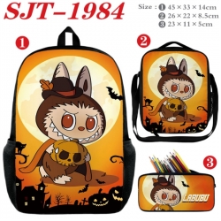 Labubu Anime nylon canvas backpack pencil case crossbody bag three piece set 45x33x14cm