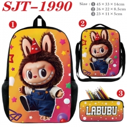 Labubu Anime nylon canvas backpack pencil case crossbody bag three piece set 45x33x14cm