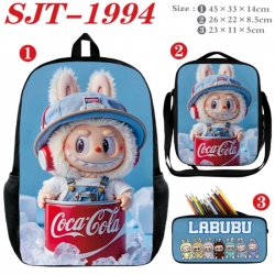 Labubu Anime nylon canvas backpack pencil case crossbody bag three piece set 45x33x14cm