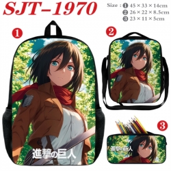 Shingeki no Kyojin Anime nylon canvas backpack pencil case crossbody bag three piece set 45x33x14cm