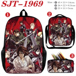 Shingeki no Kyojin Anime nylon canvas backpack pencil case crossbody bag three piece set 45x33x14cm