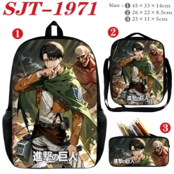 Shingeki no Kyojin Anime nylon canvas backpack pencil case crossbody bag three piece set 45x33x14cm