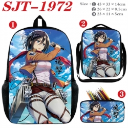 Shingeki no Kyojin Anime nylon canvas backpack pencil case crossbody bag three piece set 45x33x14cm