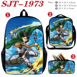 Shingeki no Kyojin Anime nylon canvas backpack pencil case crossbody bag three piece set 45x33x14cm