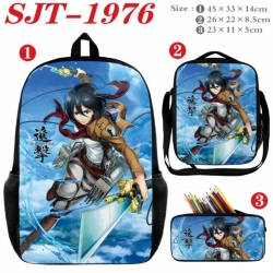 Shingeki no Kyojin Anime nylon canvas backpack pencil case crossbody bag three piece set 45x33x14cm