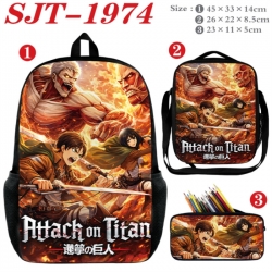 Shingeki no Kyojin Anime nylon canvas backpack pencil case crossbody bag three piece set 45x33x14cm