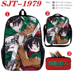 Shingeki no Kyojin Anime nylon canvas backpack pencil case crossbody bag three piece set 45x33x14cm