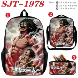 Shingeki no Kyojin Anime nylon canvas backpack pencil case crossbody bag three piece set 45x33x14cm