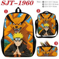 Naruto Anime nylon canvas backpack pencil case crossbody bag three piece set 45x33x14cm