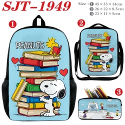 snoopy Anime nylon canvas backpack pencil case crossbody bag three piece set 45x33x14cm