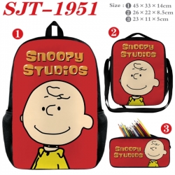 snoopy Anime nylon canvas backpack pencil case crossbody bag three piece set 45x33x14cm