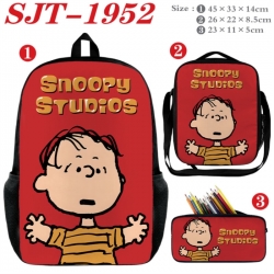 snoopy Anime nylon canvas backpack pencil case crossbody bag three piece set 45x33x14cm