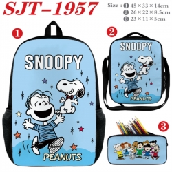 snoopy Anime nylon canvas backpack pencil case crossbody bag three piece set 45x33x14cm