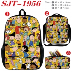 snoopy Anime nylon canvas backpack pencil case crossbody bag three piece set 45x33x14cm