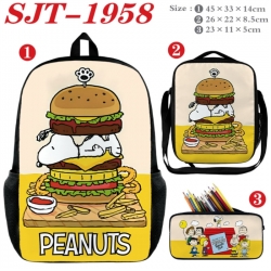 snoopy Anime nylon canvas backpack pencil case crossbody bag three piece set 45x33x14cm