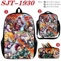 Demon Slayer Kimets Anime nylon canvas backpack pencil case crossbody bag three piece set 45x33x14cm