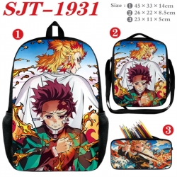 Demon Slayer Kimets Anime nylon canvas backpack pencil case crossbody bag three piece set 45x33x14cm