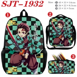 Demon Slayer Kimets Anime nylon canvas backpack pencil case crossbody bag three piece set 45x33x14cm