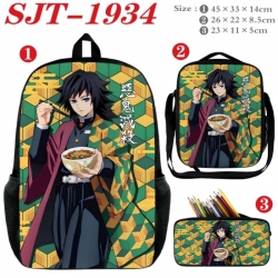 Demon Slayer Kimets Anime nylon canvas backpack pencil case crossbody bag three piece set 45x33x14cm
