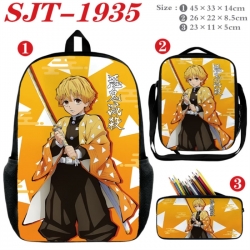Demon Slayer Kimets Anime nylon canvas backpack pencil case crossbody bag three piece set 45x33x14cm