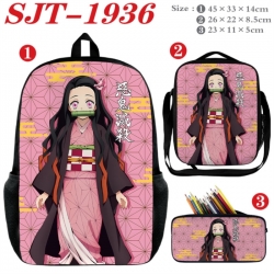 Demon Slayer Kimets Anime nylon canvas backpack pencil case crossbody bag three piece set 45x33x14cm