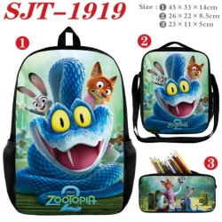 Zootopia Anime nylon canvas backpack pencil case crossbody bag three piece set 45x33x14cm