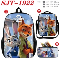 Zootopia Anime nylon canvas backpack pencil case crossbody bag three piece set 45x33x14cm