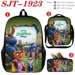Zootopia Anime nylon canvas backpack pencil case crossbody bag three piece set 45x33x14cm