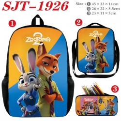 Zootopia Anime nylon canvas backpack pencil case crossbody bag three piece set 45x33x14cm