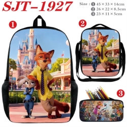 Zootopia Anime nylon canvas backpack pencil case crossbody bag three piece set 45x33x14cm