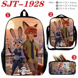 Zootopia Anime nylon canvas backpack pencil case crossbody bag three piece set 45x33x14cm