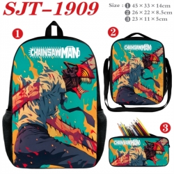 Chainsaw Man Anime nylon canvas backpack pencil case crossbody bag three piece set 45x33x14cm