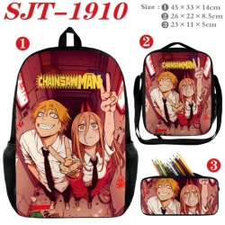 Chainsaw Man Anime nylon canvas backpack pencil case crossbody bag three piece set 45x33x14cm
