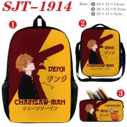 Chainsaw Man Anime nylon canvas backpack pencil case crossbody bag three piece set 45x33x14cm