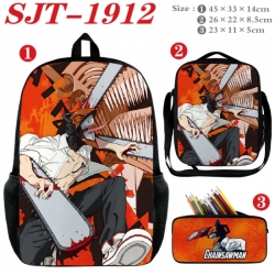 Chainsaw Man Anime nylon canvas backpack pencil case crossbody bag three piece set 45x33x14cm