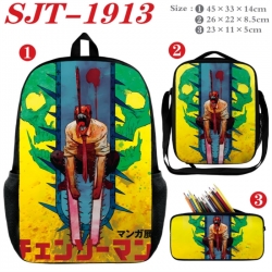 Chainsaw Man Anime nylon canvas backpack pencil case crossbody bag three piece set 45x33x14cm