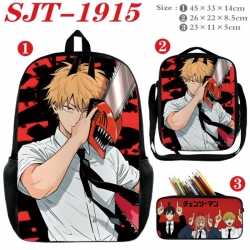 Chainsaw Man Anime nylon canvas backpack pencil case crossbody bag three piece set 45x33x14cm