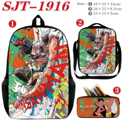 Chainsaw Man Anime nylon canvas backpack pencil case crossbody bag three piece set 45x33x14cm