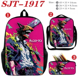 Chainsaw Man Anime nylon canvas backpack pencil case crossbody bag three piece set 45x33x14cm