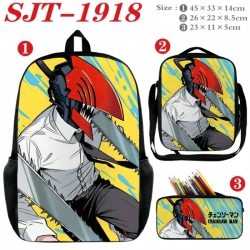 Chainsaw Man Anime nylon canvas backpack pencil case crossbody bag three piece set 45x33x14cm