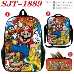 Super Mario Anime nylon canvas backpack pencil case crossbody bag three piece set 45x33x14cm