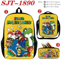 Super Mario Anime nylon canvas backpack pencil case crossbody bag three piece set 45x33x14cm