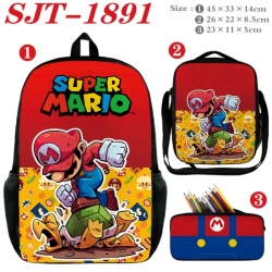 Super Mario Anime nylon canvas backpack pencil case crossbody bag three piece set 45x33x14cm